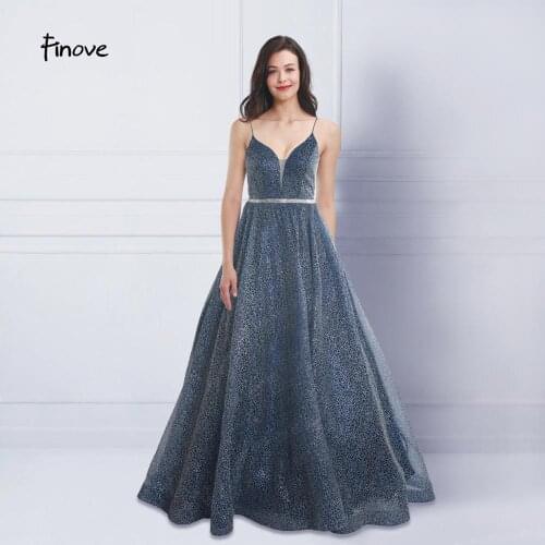 Plus Size Sexy Prom Dresses 2020 New V Neck Materials Spaghetti Strap Crystals A Line Party Dress Gowns For Girls Finove