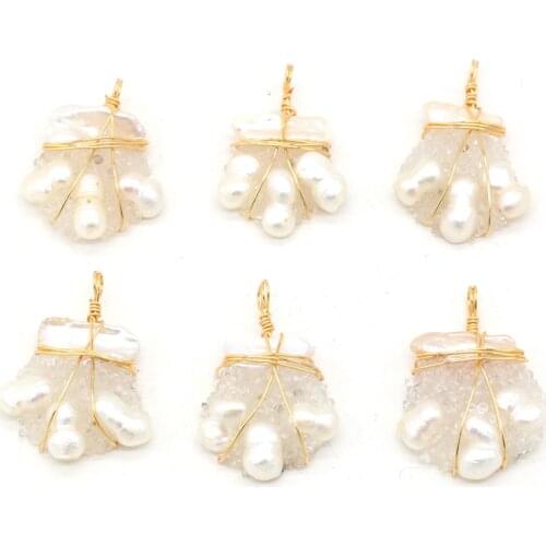 Natural Freshwater Pearl Pendant Copper Wire Winding Pearls Charms Pendant for Women Jewelry Making DIY Necklace Earring 25x40mm
