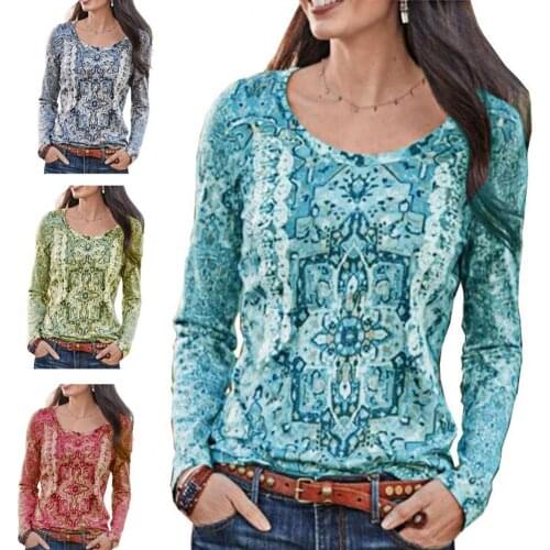 Casual Woman Sweatshirt Top Pullover Thick Fashion Primer Tops Round Neck Long Sleeve Ethnic Pattern Retro Loose Top Sweatshirt
