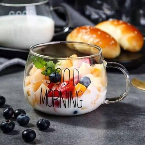 350ML Transparent Glass Cup Breakfast Coffee Cup Creative Letters Milk Cup Portable Drinkware With Handle Heat Resistant Cups