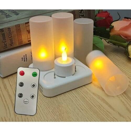 Remote controlled Set of 4 LED Rechargeable Tea Light Tealight Candle Lamp 7key w/Timer function Wedding Christmas Bar Home Dec