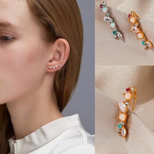 Rhinestone Stud earrings 2020 trend Unusual piercings jewelry Woman accesories Gift for girl friend clips on ears kpop earrings