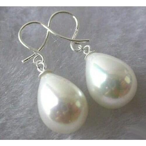 Boutique jewelry Fine 11-15mm white shell pearl 925 silver earrings pair