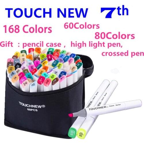 TOUCHNEW 60/80 Colors Set Dual Head Art Marker Pens 7th Generation Paint Sketch Comic Markers Professional Drawing Art Supplies