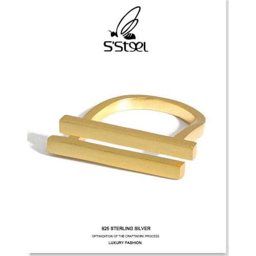 SSTEEL Minimalist Rings 925 Sterling Silver For Women Korean Designer Geometric Double-layer Open Ring Anillo Plata 925 Jewelry