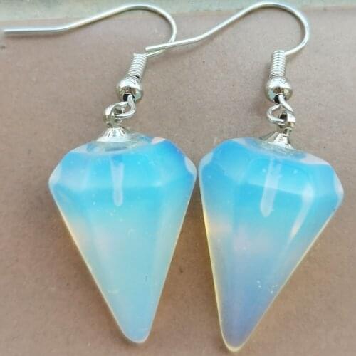 Free Shipping Women Fashion Jewelry 14x26mm Opal Opalite Pendulum Art Women Bead Dangle Earrings Pair C5142