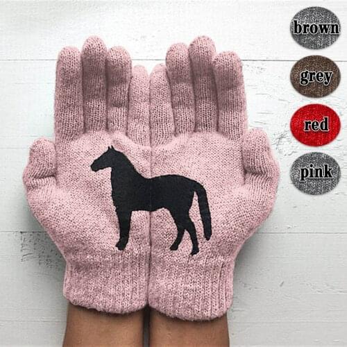 Ladies Woolen Gloves Autumn And Winter Outdoor Warm Dog Printing Gloves For Women Cold Weather Waterproof Guantes Para Bicicleta