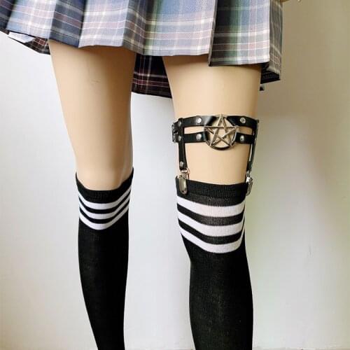 Women Punk Sexy PU Leather Garter Belt Harajuku Elasticity Body Harness Suspender Star Strap Leg Chain Harness Bondage Belt Emo