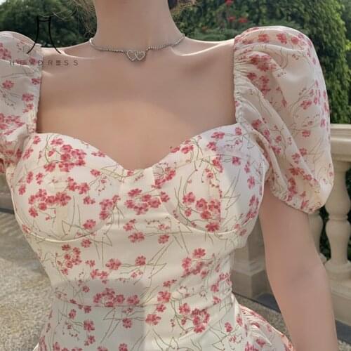 Heydress Fashion Print Sweet Cute Sundress Kawaii Sexy Floral Dresses for Women Summer 2021 Elegant Beach Party Mini Dress