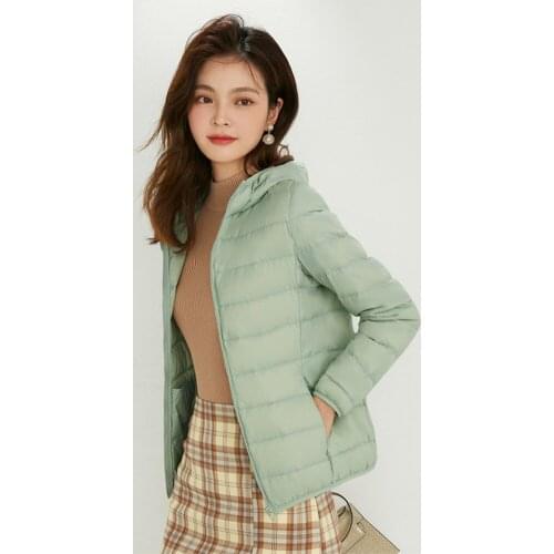 Winter warm women white duck down womens down jacket pure color lightweight down jacket long-sleeved hooded plus size coat coat