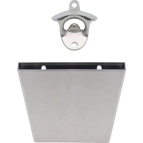 1Set Wall Mounted Beer Bottle Opener with Cap Catcher Container Box Storage Holder Collect Bucket Set Kitchen Tool 140x95x65mm