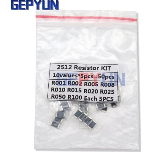 50PCS Alloy resistance 2512 SMD Resistor Samples kit ,10 kindsX5pcs=50pcs R001 R002 R005 R008 R010 R015 R020 R025 R050 R100
