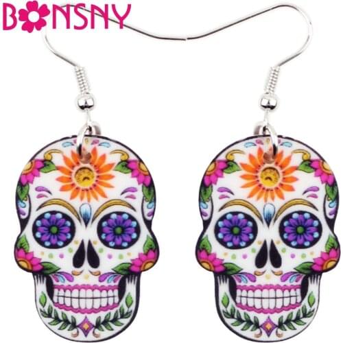 Bonsny Acrylic Dangle Drop Halloween Skeleton Skull Earrings Big Long Punk Novelty Jewelry For Girls Women Ladies Statement