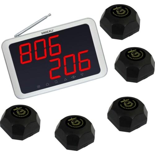 SINGCALL Wireless Call System, Room Calling System, 5pcs Table Bells APE560 and 1pc Screen Receiver APE1200