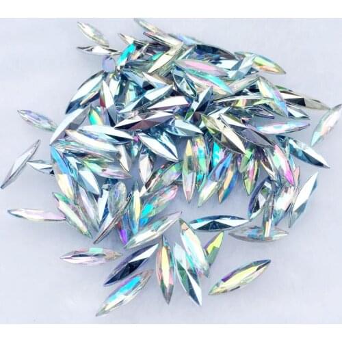 4*15mm AB Colorful Horse eye Pointback Acrylic rhinestone trim stones and Crystals Decoration Accessories 150PCS -HE89