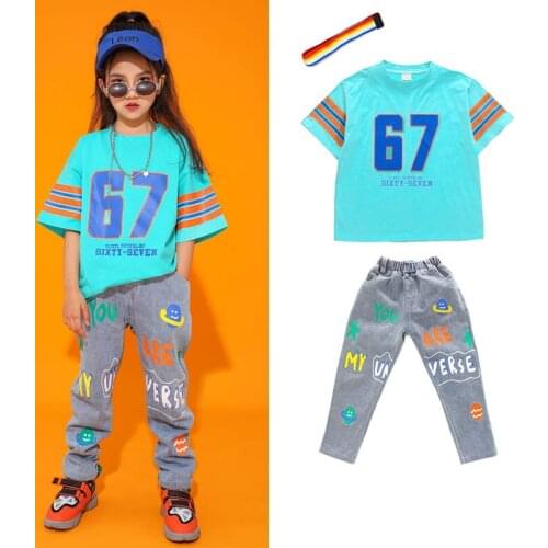 Printing Hip Hop Dance Costumes Girls Summer Street Dance Practice Wear Kids Hiphop Rave Clothes Performance Clothing DC4802