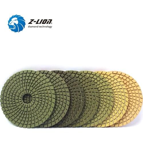 Z-LION 7pcs 4" Diamond Polishing Pads for Concrete Grinding Wet Use Concrete Abrasive and Sanding Disc Flexible Polishing Wheel