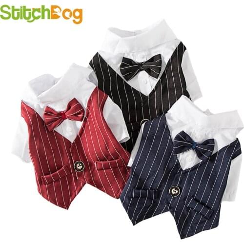 Gentleman Dog Clothes Wedding Suit Formal Shirt For Small Dogs Bowtie Tuxedo Pet Outfit Halloween Christmas Costume