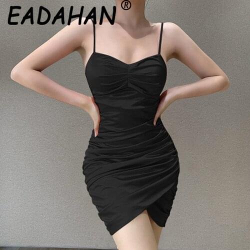 Eadahan 2021 Summer Season Fashion The New Style V-neck Folds Show the Temperament Small Dress Sexy Suspender Skirt
