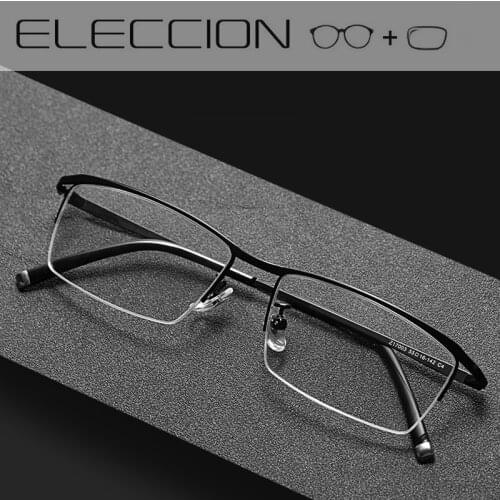 ELECCION Alloy Glasses Men Optical Frames with Prescription Lenses Myopia Eyeglass Rectangular Half Frame Eyewear Photochromic