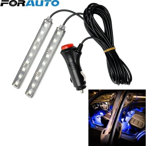 FORAUTO Cigarette LED Decoration Lamp LED Strip Lights Dash Floor Foot Car-styling Car Atmosphere Lamp 2x 9 LED