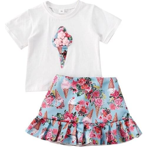 PUDCOCO Toddler Kids Baby Girls Top T-shirt & Floral Skirt Summer Casual Outfit Clothes Sets 2PCS 1-5Y