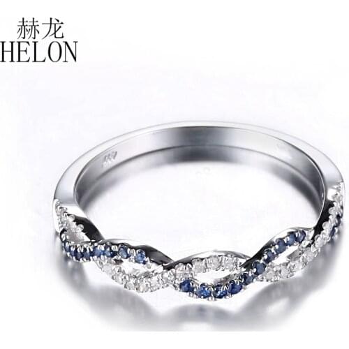 HELON Sterling Silver 925 Pave 0.25ct Diamonds & Sapphires Twisted Engagement Wedding Band Gemstone Women Jewelry diamonds Ring