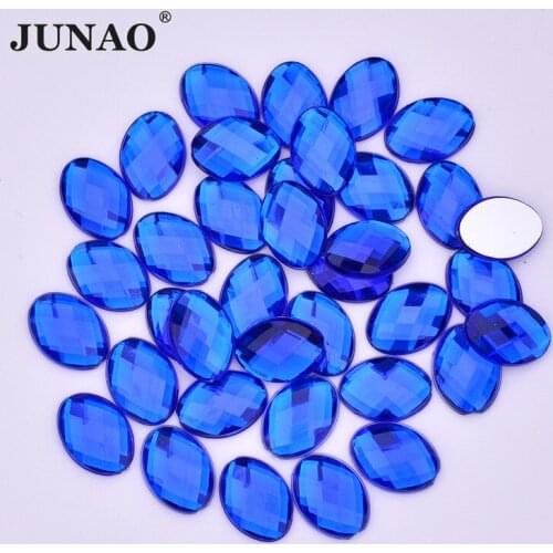 JUNAO 13x18mm Big Dark Blue Rhinestones Flatback Gems Acrylic Stones Non Sewing Strass Oval Shape Crystals Applique for Crafts