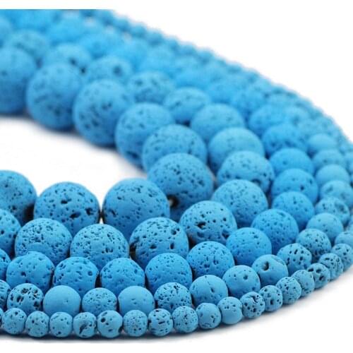 4/6/8/10/12MM Natural Stone Lake blue Rubber Paint Lava Spacers Round Charm Loose Beads For DIY Jewelry Making Bracelet Findings