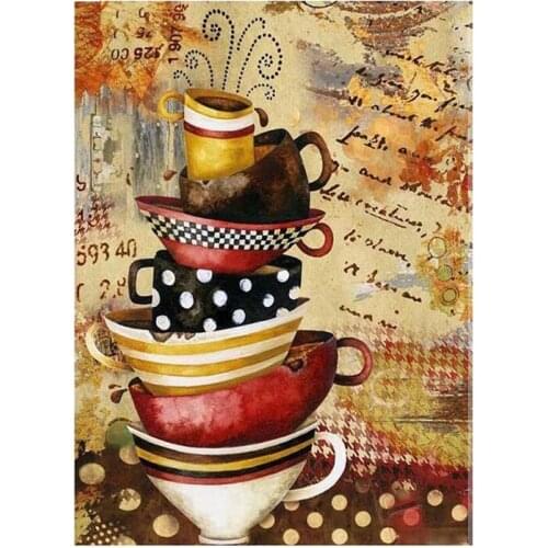 Kitchen diamond mosaic coffee cup embroidery painting diy rhinestone wall sticker decor diamond drawing art needlework handcraft