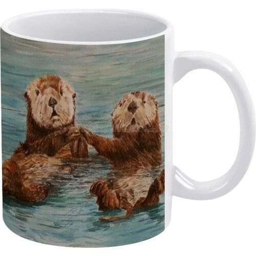 Cute Otters Holding Hands White Mug Coffee Mugs Girl Gift Tea Milk Cup Mugs Otter Otters Otters in Water Sea Otter Blue Planet 2