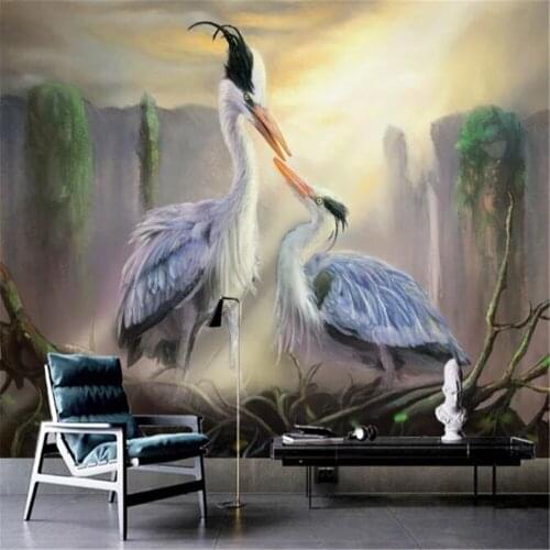 Milofi factory custom wallpaper mural 3D art abstract crane feeding mural background wallpaper mural