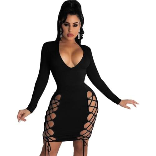 Trendy Womens Clothing--Pure Color Bandage Sexy Dress