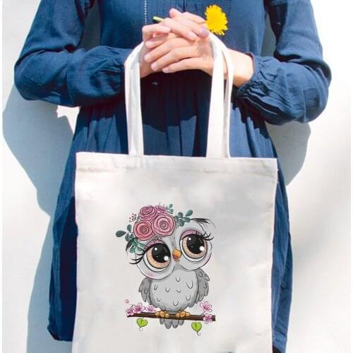 Fashion Trend Shoulder Bags Cute Owl Graphic Printed Female Shopping Pouch Casual Harajuku Foldable Ladies Travel Shopper Bag