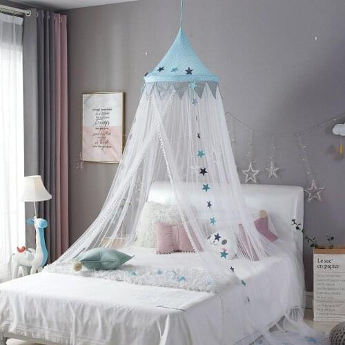 Blue Pink Princess Boy Canopy for Kids Baby Bedding Dome Mosquito Net Kids Indoor Outdoor Castle Play Tent Twin Size Bed Nursery