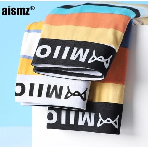 Aismz 3pcs Cotton Underwear Men Boxershorts Rainbow Stripes Mens Panties Boxer Breather Antibacterial Male Shorts Boy Pants