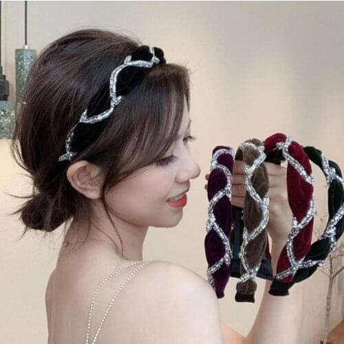 New Retro Rhinestone Hairbands Fashion Twist Hair Bundle Velvet Headdress Geometric Winding Headbands