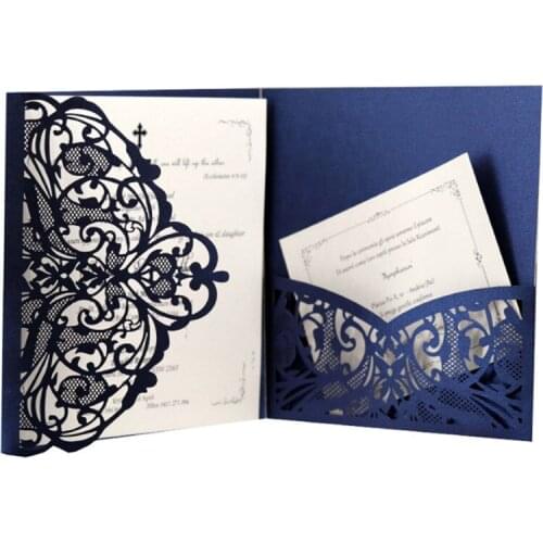 Fall winter wedding invitations making navy blue flower pocket wedding cards party supply