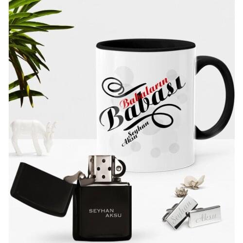 Personalized Babaların Father Black Cup Cigarette Lighter Cufflink Seti-1