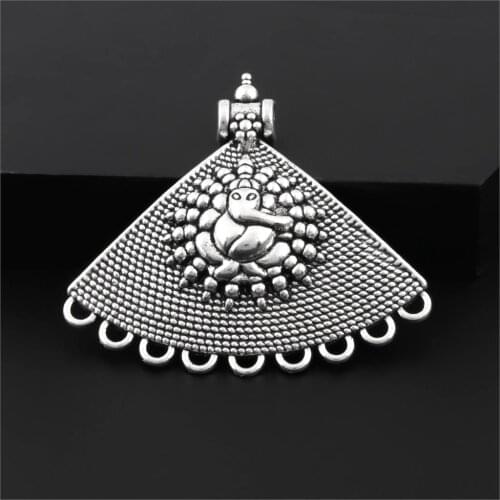 15Pcs Silver Color Fan Shaped Elephant Charms Animal Pendant Making Necklaces Earrings DIY Jewelry Accessory 57X51mm A3138