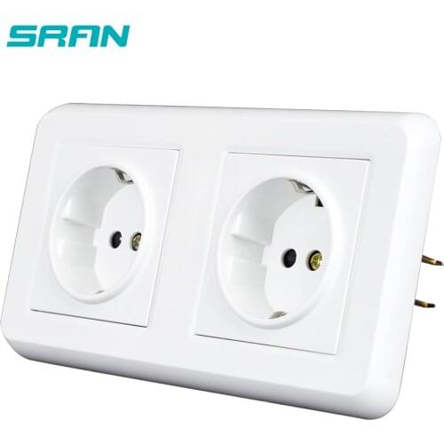 SRAN dual frame power socket,16A 250V white New PC panel 151mm*82mm with iron plate and Iron claw wall socket eu for plug Eu
