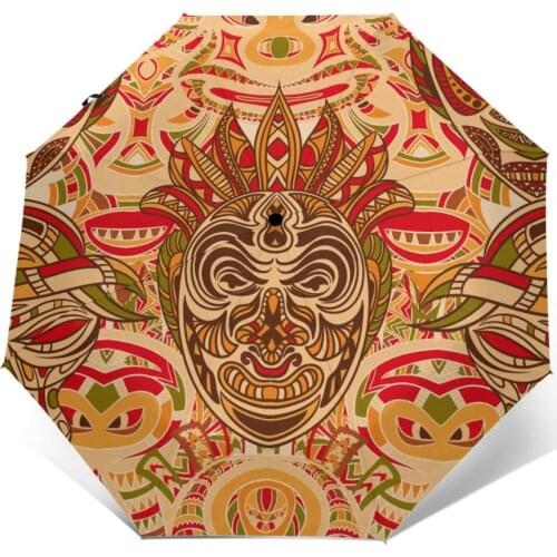 Sunny Umbrella Retro Colorful Tribal Mask Automatic folding portable men women umbrella Sunscreen rain Windproof beach parasol