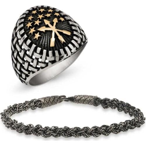 Tevuli 925 Sterling Silver Ring And Kazaziye Bracelet Men Jewelry Kombin