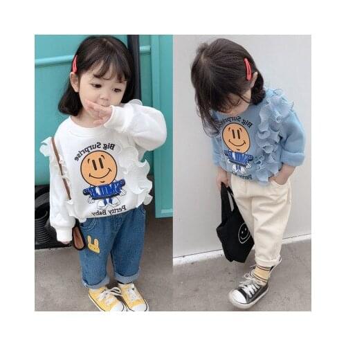 Baby Girl Print Sweatshirt 2020 Spring Fashion New Toddler Girl Fungus Smile Face Print T Shirts Kids Girls Pleated Pulovers Tee