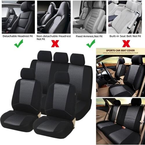 Sports Car Seat Cover Universal Seat Protector Full Set Jacquard +Polyester Fabric Solid Black Fit Most Car Truck, SUV, or Van
