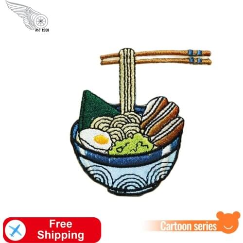 Japanese Ramen Cartoon Soba Patches Iron on Embroidery for Clothes Badges Cute Kids Bags Room Decor Patch Jackets Shirt Stickers