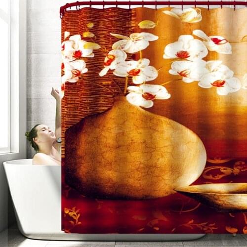 Bathroom Shower Curtain Oil Painting Style Vase Print 180*180cm Shower Curtain Protective Cover