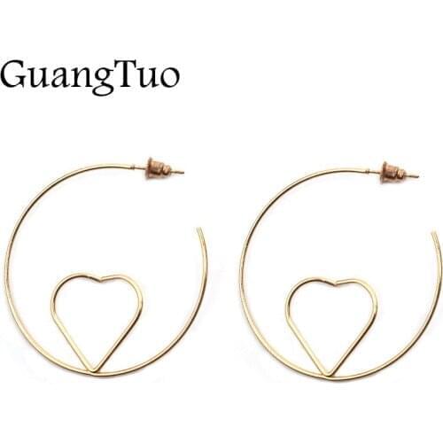 Hot Sale Fashion Hollow Sweet Peach Heart Inside Big Round Circle Hoop Earring For Women Simple LOVE Personality Jewelry Gift