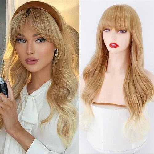 Lolita Wig Female Synthetic High Temperature Filament Long Curly Big Wave Cartoon Bangs Brown / Golden/ Yellow And White Gradien