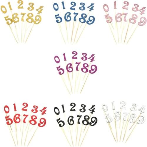 10pcs Numbers Personalized Cake Topper Kit Wedding Birthday Cupcake Party Decorations (0-9) Gold Silver Glitter